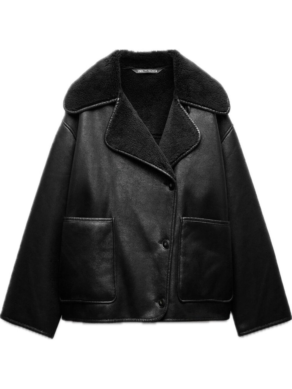 Zara Women’s faux leather shearling Jacket Coat Teddy Oversized XS NWT
